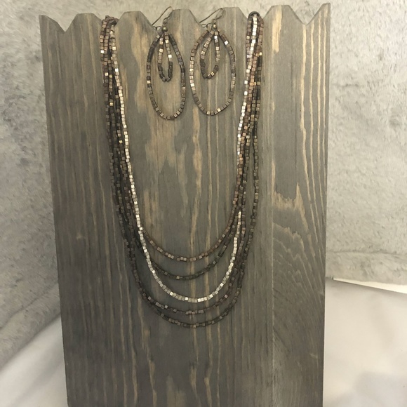 Mixed Metal Beaded Necklace and Earring Set - Picture 1 of 4